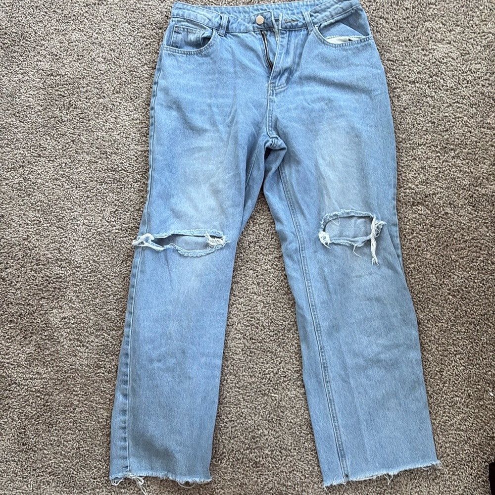 SHEIN ripped straight leg jeans